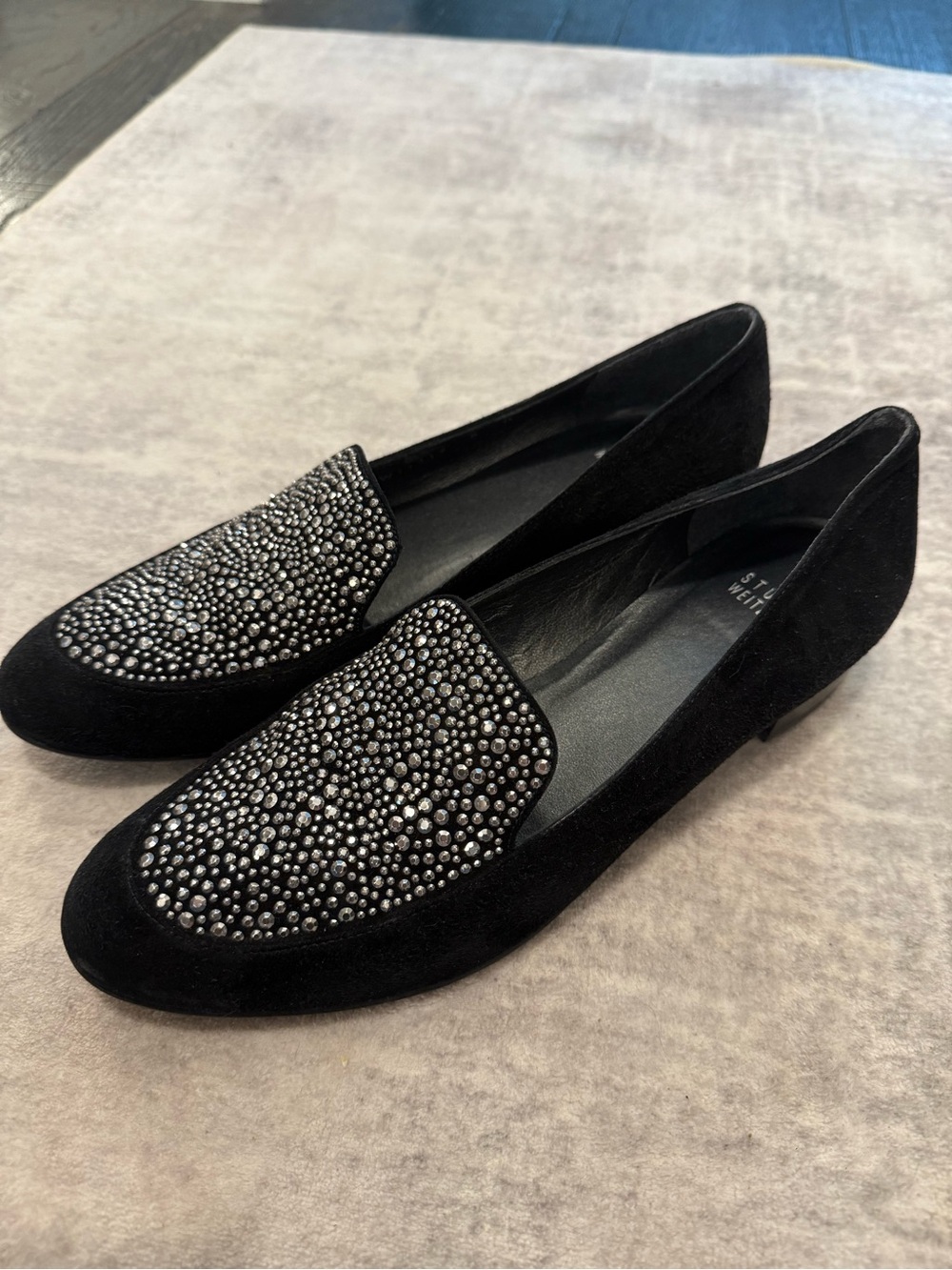 Black Studded Leather Loafers - Stuart Weitzman, size 8